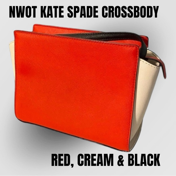 NWOT KATE SPADE CROSSBODY COLOR BLOCK RED, CREAM & BLACK ADJUSTABLE STRAP - Picture 2 of 9